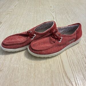 Women’s Hey Dude Wendy Sox Loafer Shoes (Micro Red/White)